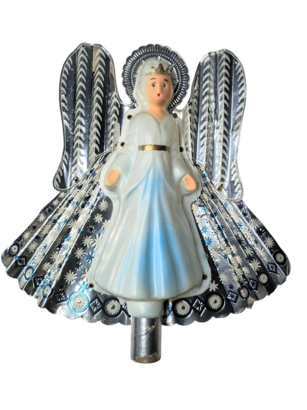 Vtg 50's Accordion Foil Angel Tree Topper Christmas Holiday Celluloid MCM